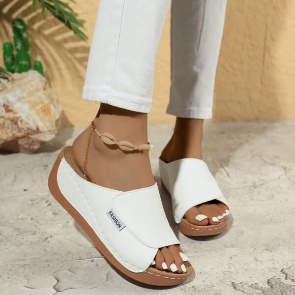 Summer Wedge Slides Slippers Fashion Fish Mouth Thick Bottom Roman Shoes Solid Color Beach Sandals For Women - Image 6