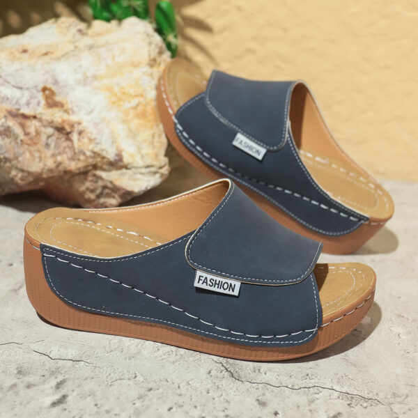 Summer Wedge Slides Slippers Fashion Fish Mouth Thick Bottom Roman Shoes Solid Color Beach Sandals For Women - Image 9
