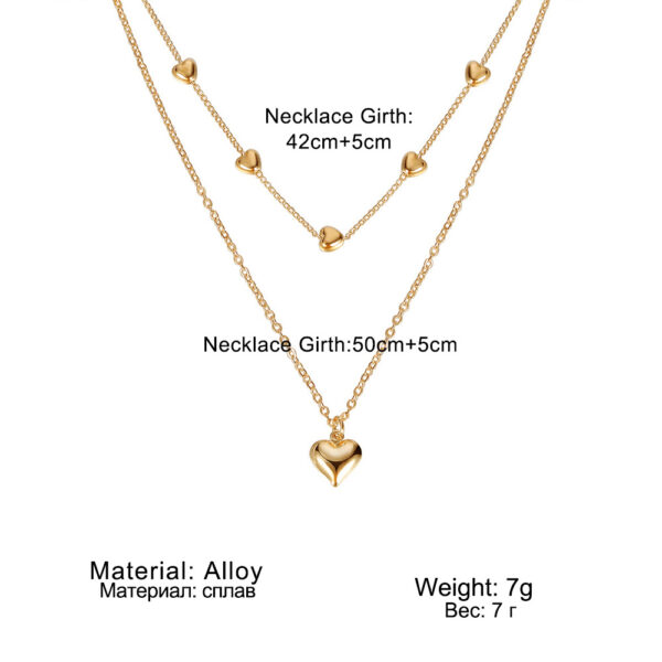 ⁦Double-layer Heart Pendant Fine Chain Necklace For Women Multilayer Gold Color Metal Necklaces Fashion Jewelry Accessories⁩ - الصورة ⁦2⁩
