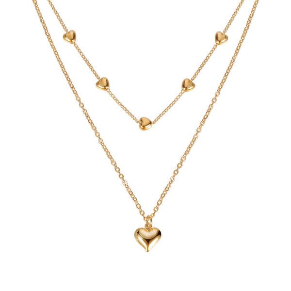 ⁦Double-layer Heart Pendant Fine Chain Necklace For Women Multilayer Gold Color Metal Necklaces Fashion Jewelry Accessories⁩ - الصورة ⁦4⁩